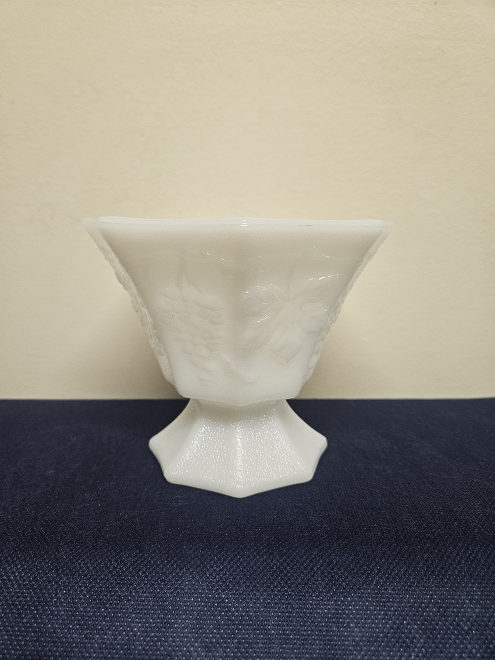 Anchor Hocking White Milk Glass Harvest Grape Compote Candy Dish - Pedestal Vase